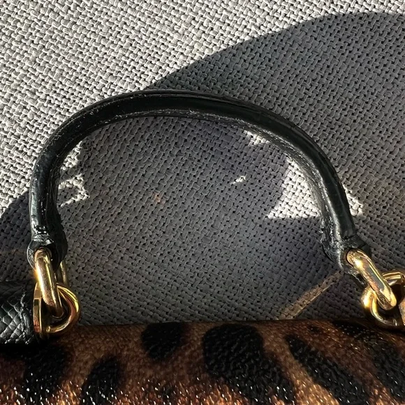 DOLCE GABBANA Dauphine Leopard Print Mini Miss Sicily Chain Wallet Brown Black - Picture 4 of 11